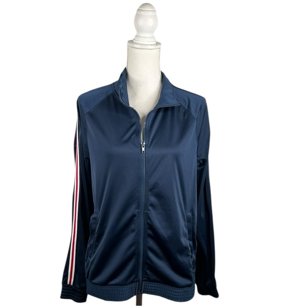 Athletic Works Blue Red & White Stripe Track Suit Zip Down Casual Jacket Size L